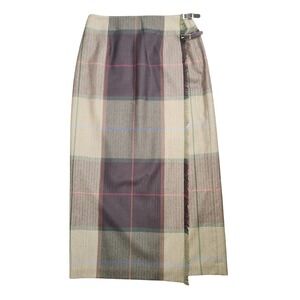 Vintage Talbots Plaid Wool Wrap Midi Skirt Brown Leather Buckle 8 Preppy Cottage